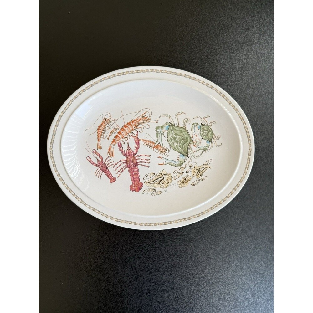 Vintage Ljungberg Coquillage 14” Ceramic Serving Platter Lobster Shrimp Crab